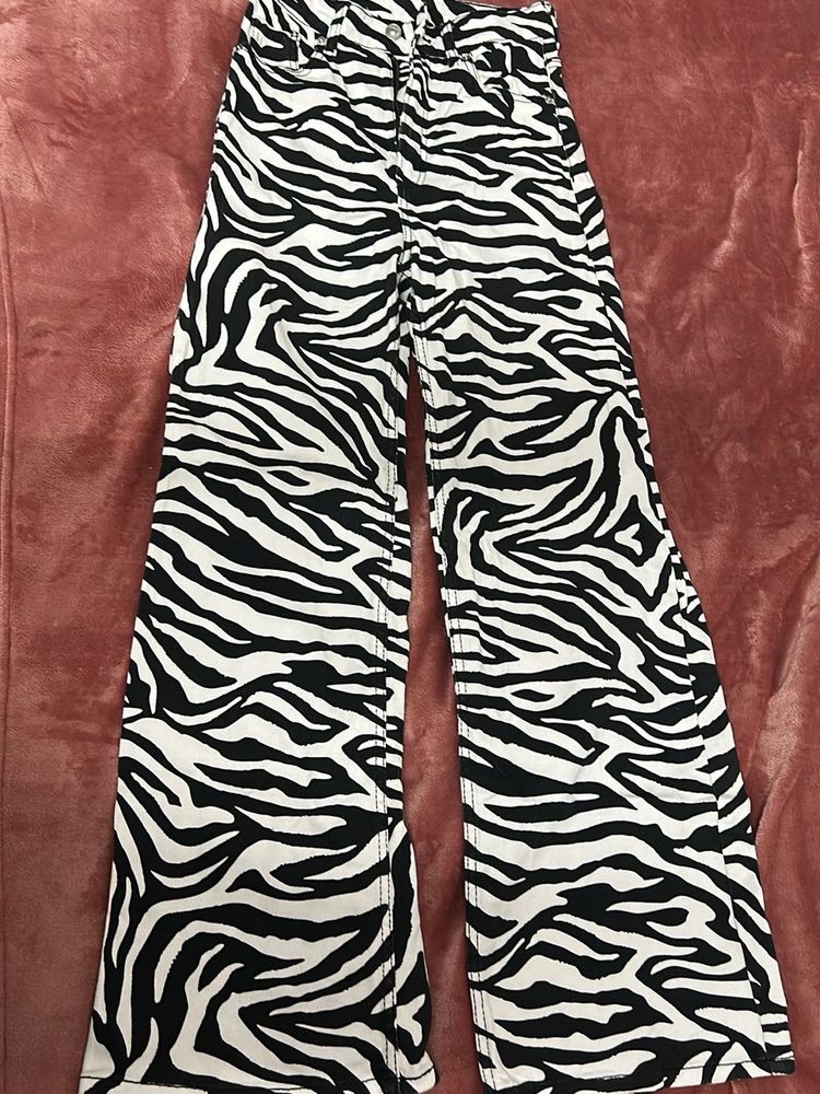 Women's Zebra Print Wide Leg Jeans