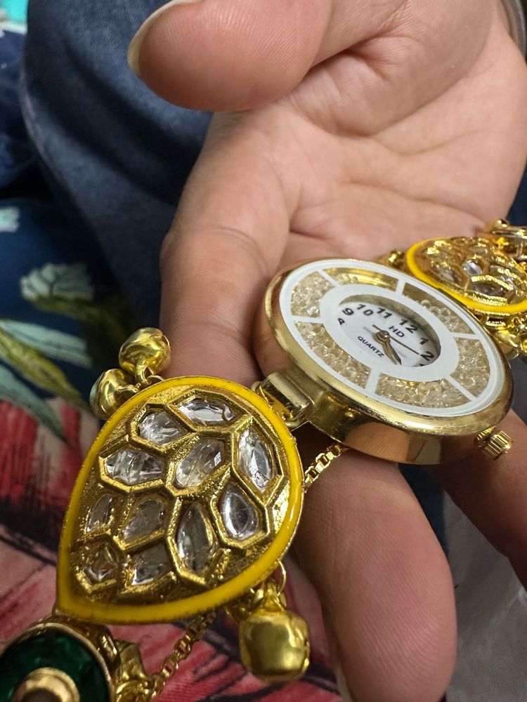 Exquisite Kundan Kada with Watch