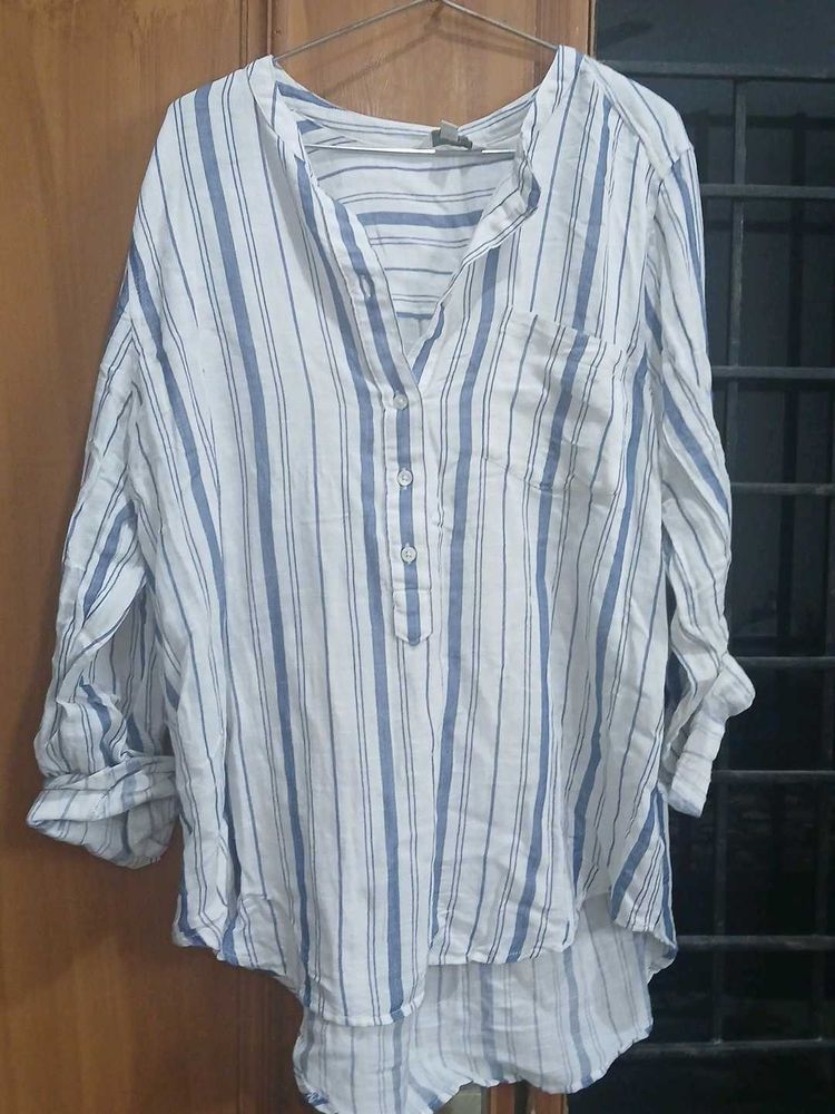 Striped Button-Up Tunic Top