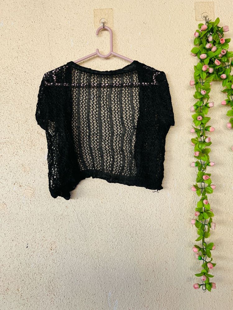Sheer Black Cropped Cardigan