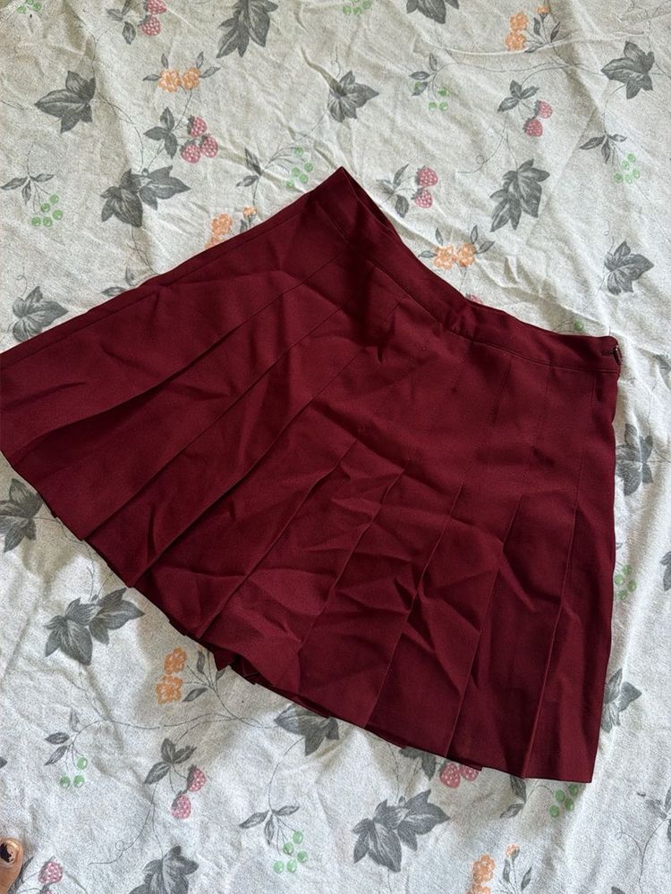 Maroon Pleated Mini Skirt