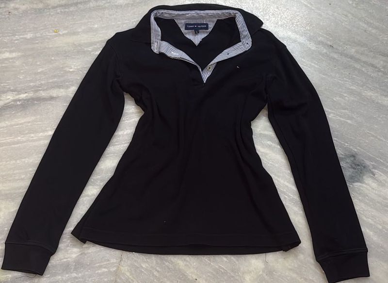 Tommy Hilfiger Black Long Sleeve Polo Top