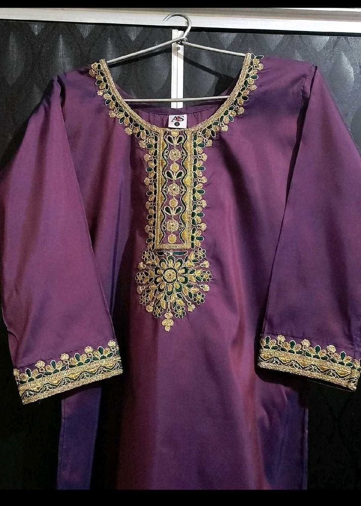 Purple Kurta Set with Gold Embellishment