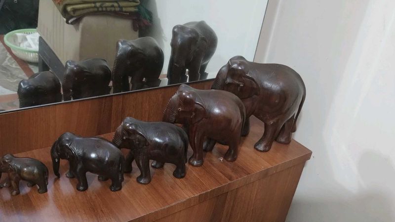 Vintage Wooden Elephant Family