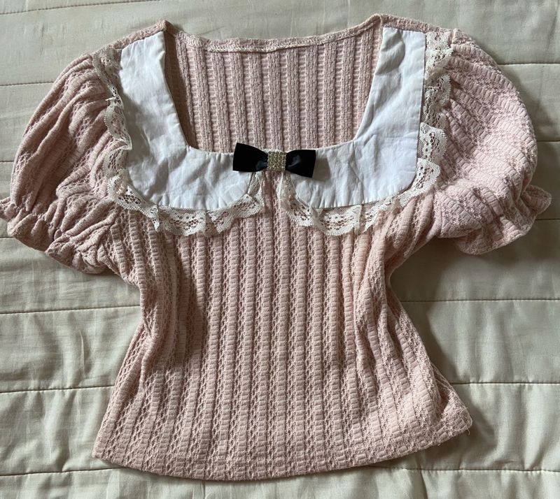 Cute Pink imported  Puff pinteresty Sleeve Top
