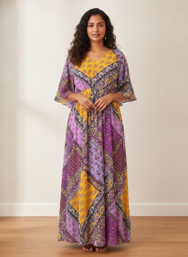 multicoloured flowing dress
