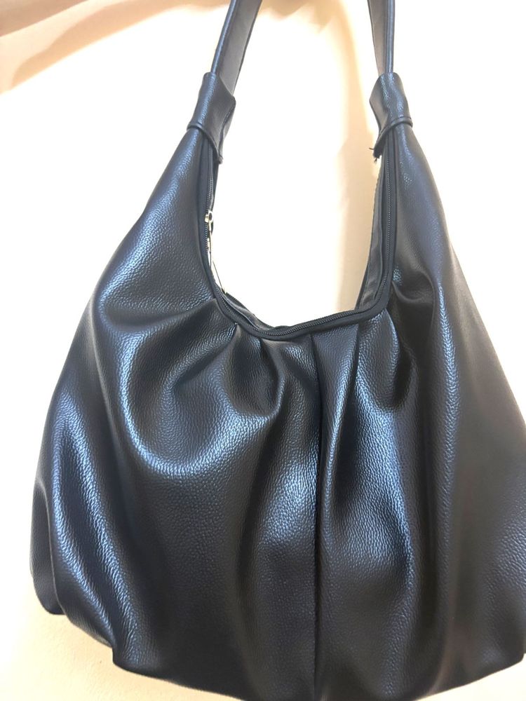 Chic Black Faux Leather Hobo Bag
