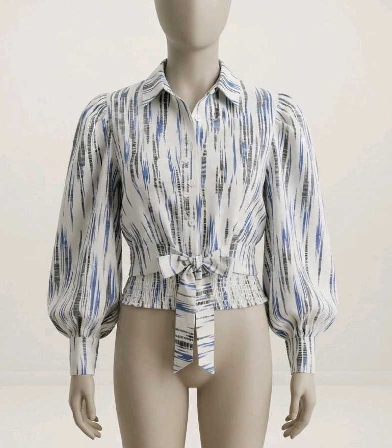 Stylish Printed Tie-Front Blouse