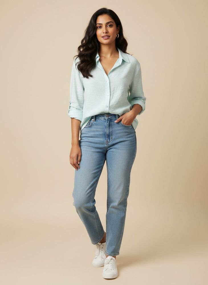 Elegant Sea Green Button-Up Shirt