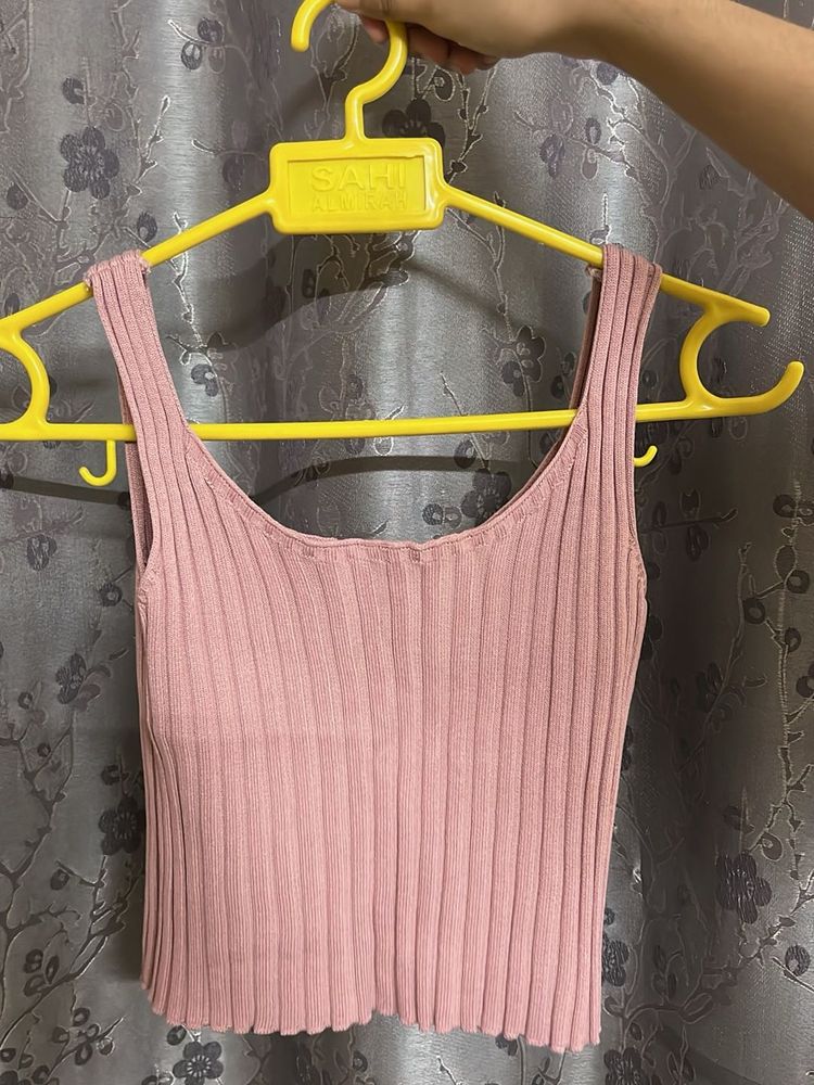 Pink Ribbed Tank Top