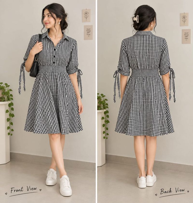 Gingham Fit &amp; Flare Shirt Dress