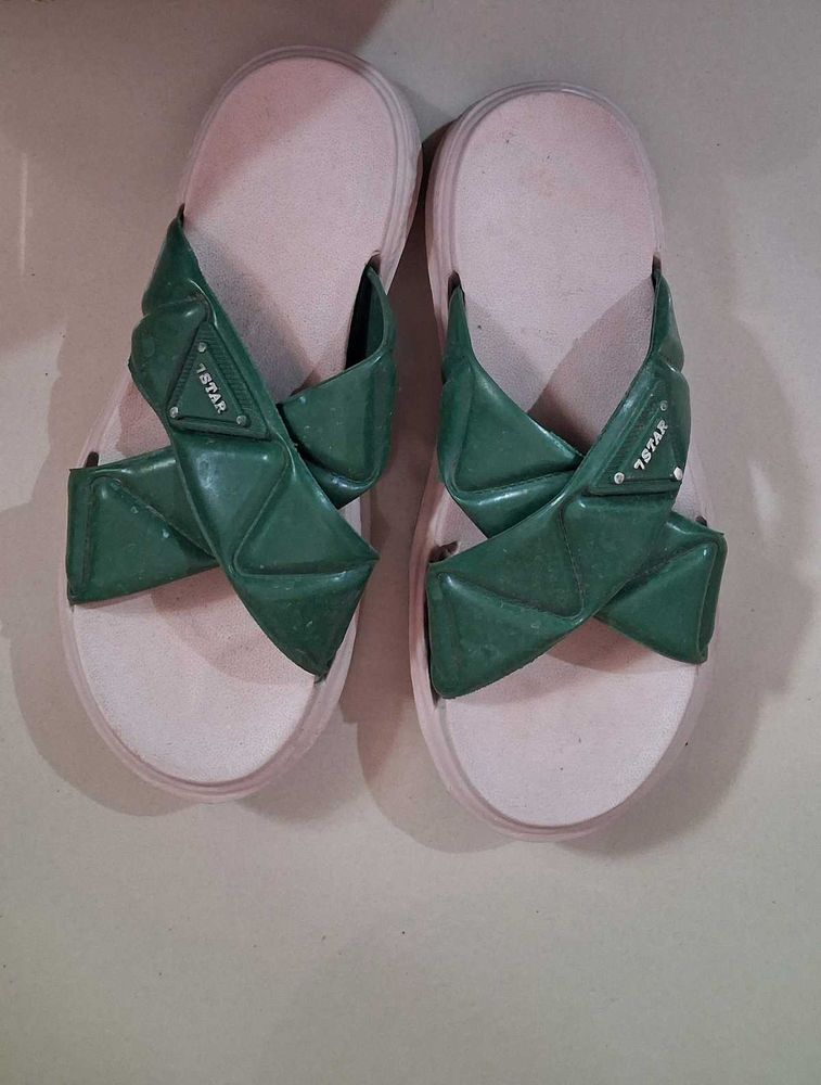 Green Bow Slide Sandals