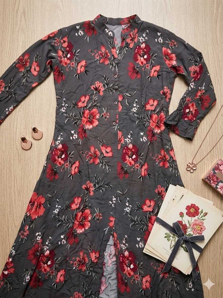 Floral Print Kurta with Front Slit