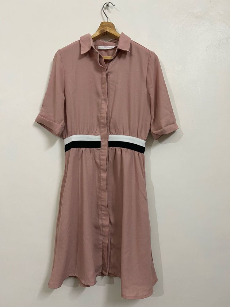 Stalk Buy Love Pink Shirt Dress with Pockets