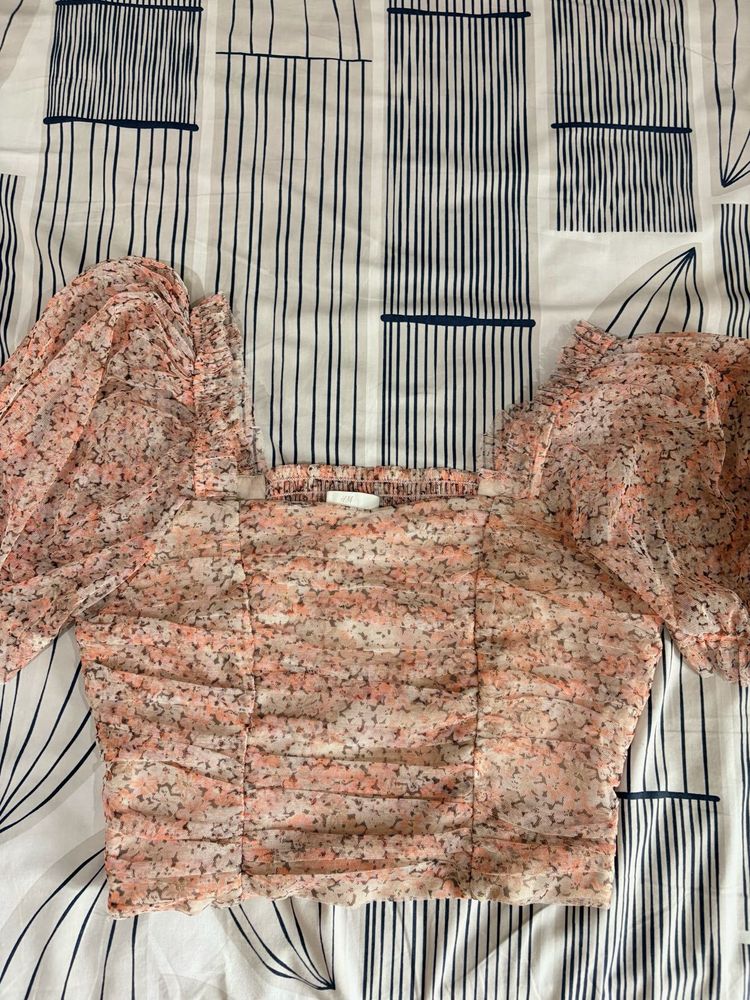 Floral Ruched Puff Sleeve Top