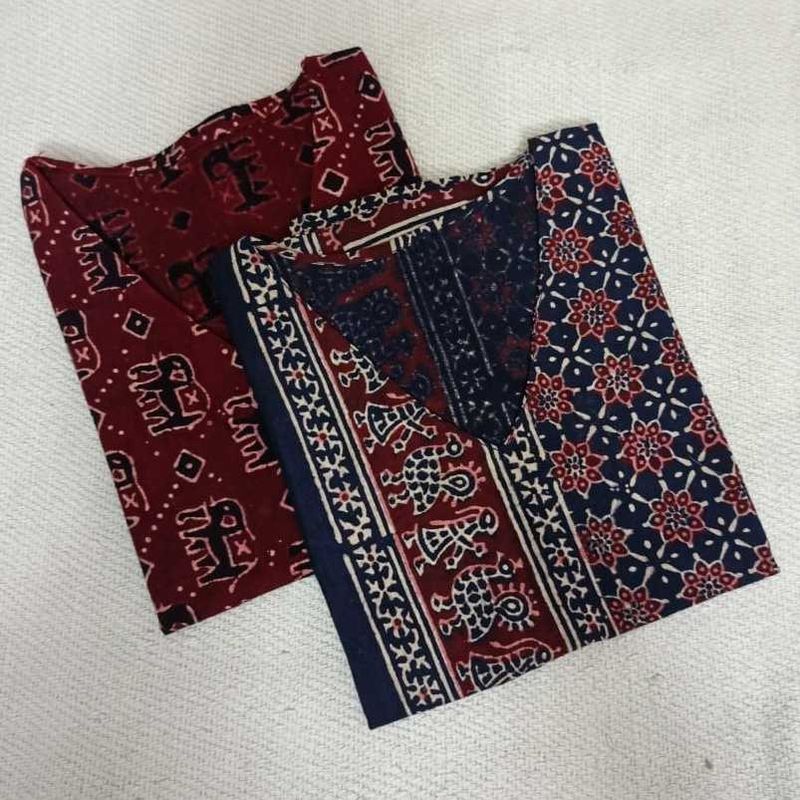 Ajrakh Print Dyed Cotton Tops (Combo of 2)