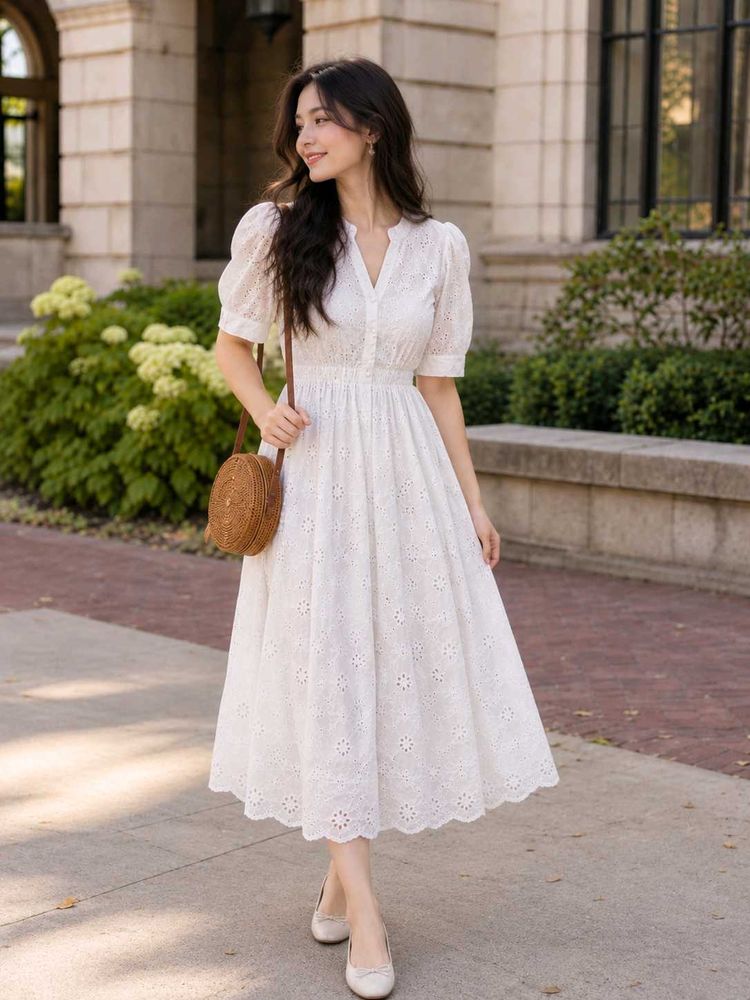 White Broderie Anglaise Midi Dress