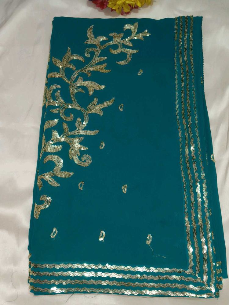 Teal Embellished Saree with blouse