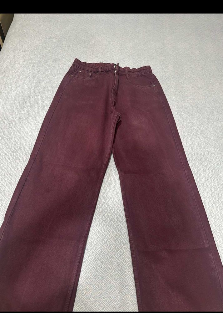 Burgundy Wide Leg Jeans