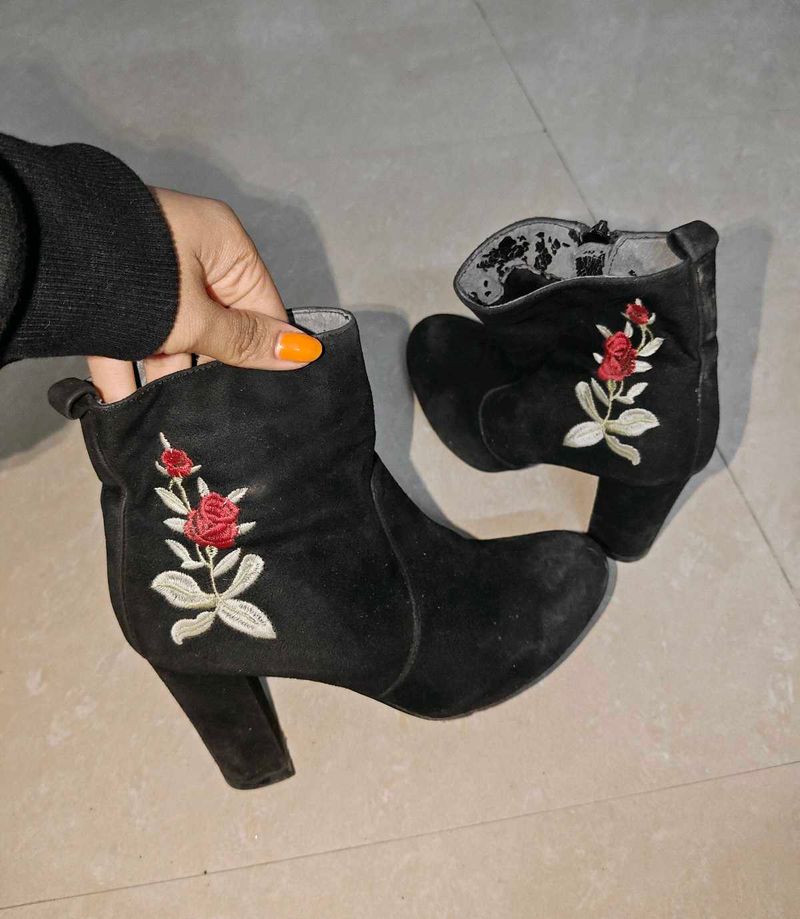 Floral Embroidered Ankle Boots