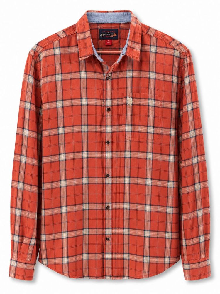 U.S Polo Assn. Men's Orange Plaid Shirt