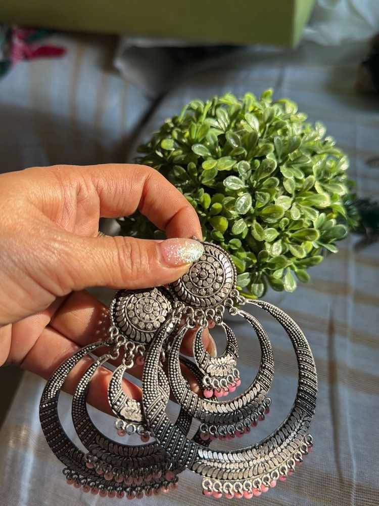 Boho Oxidized Jhumka Earrings