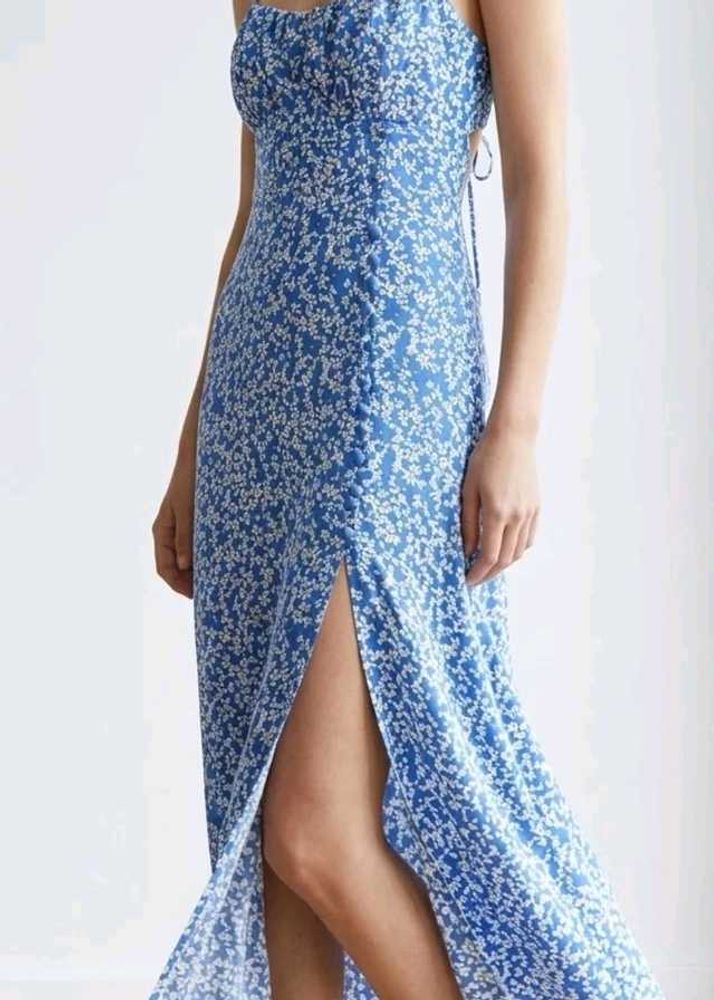 Blue Floral Simmer Dress with Slit