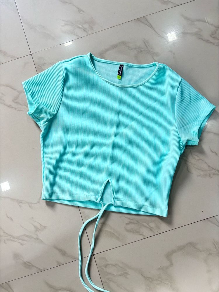 Ribbed Drawstring Crop Top