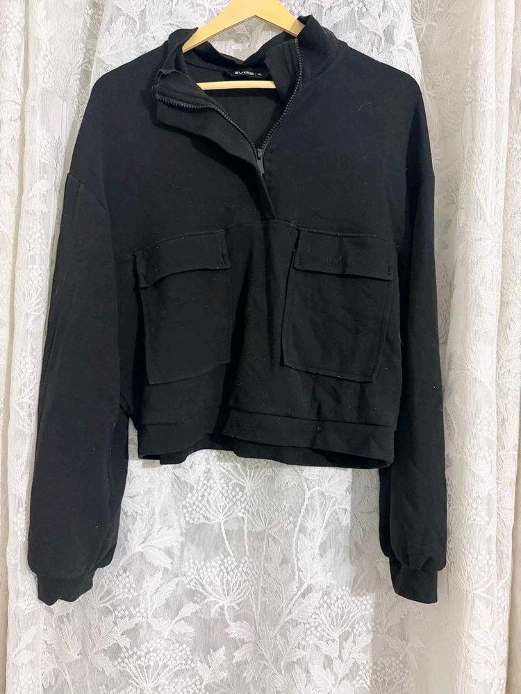 Yousta Black Cropped Long Sleeve Top