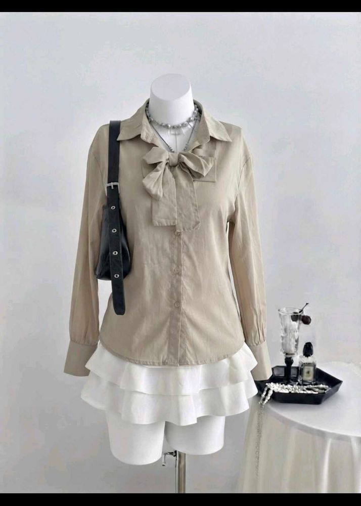 Korean Elegant Bow Neck Beige Shirt🌸