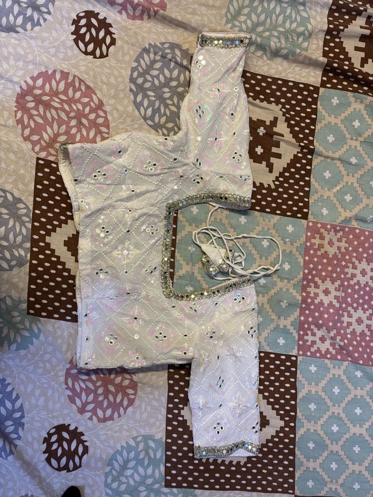 Designer White Mirror Work Blouse