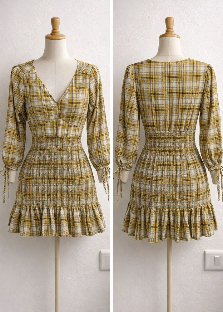 Chic Plaid Smocked Waist Mini Dress