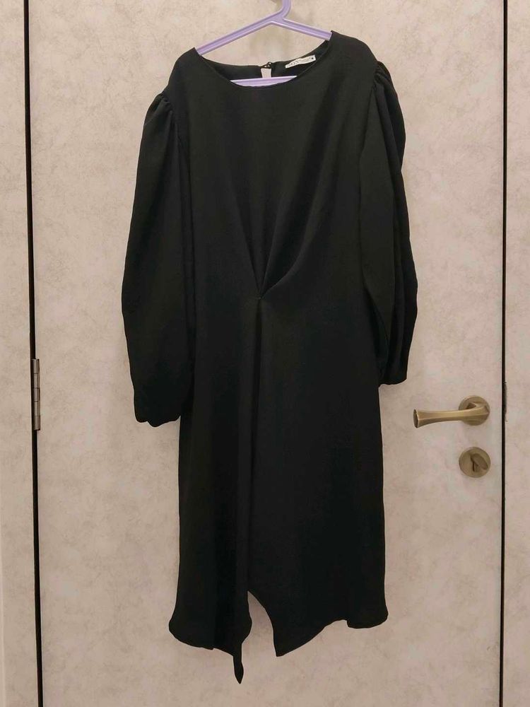 Black Midi Dress with Puffed Sleeves