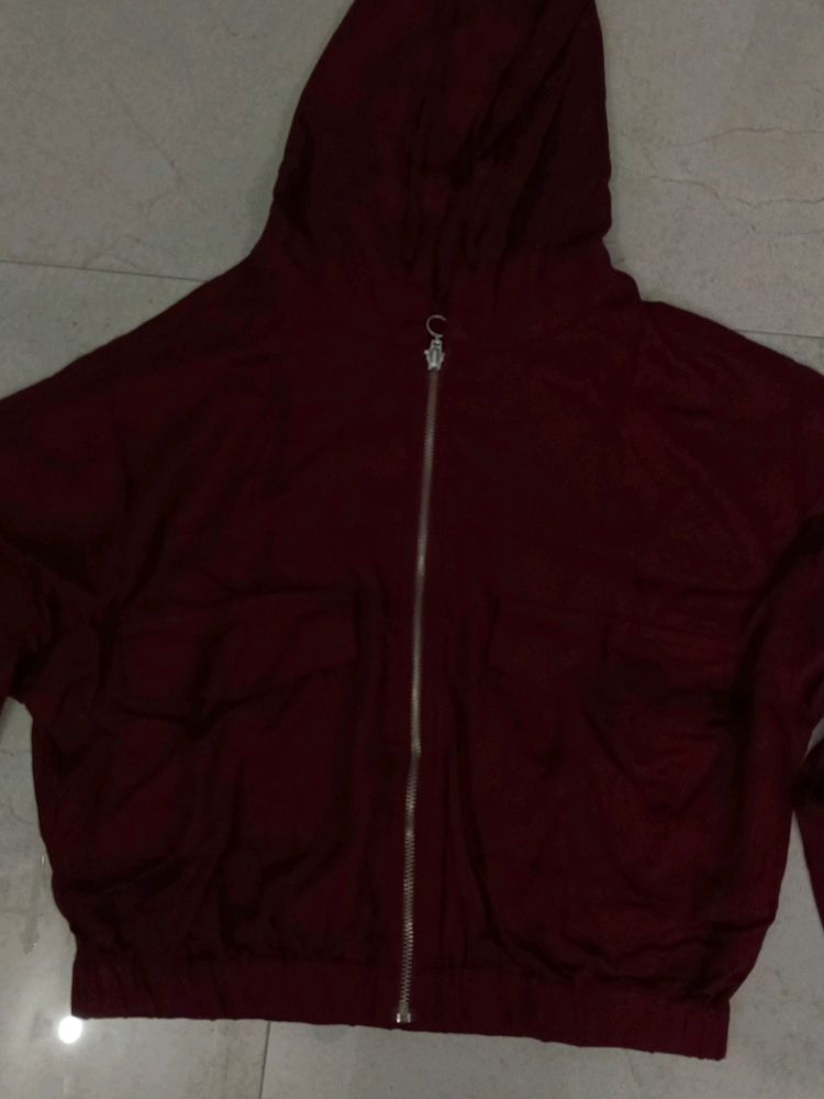 Maroon Bomber Jacket with Hood