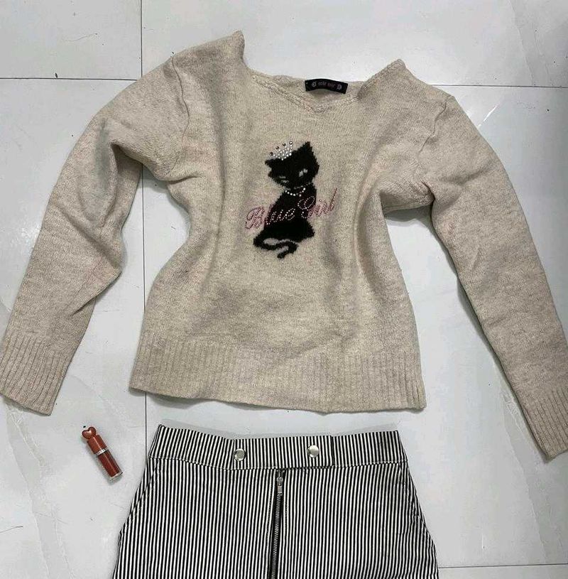 Cat Graphic Knit Top