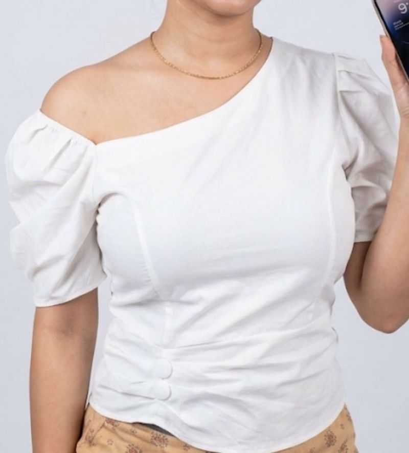 Chic White One-Shoulder Puff Sleeve Top