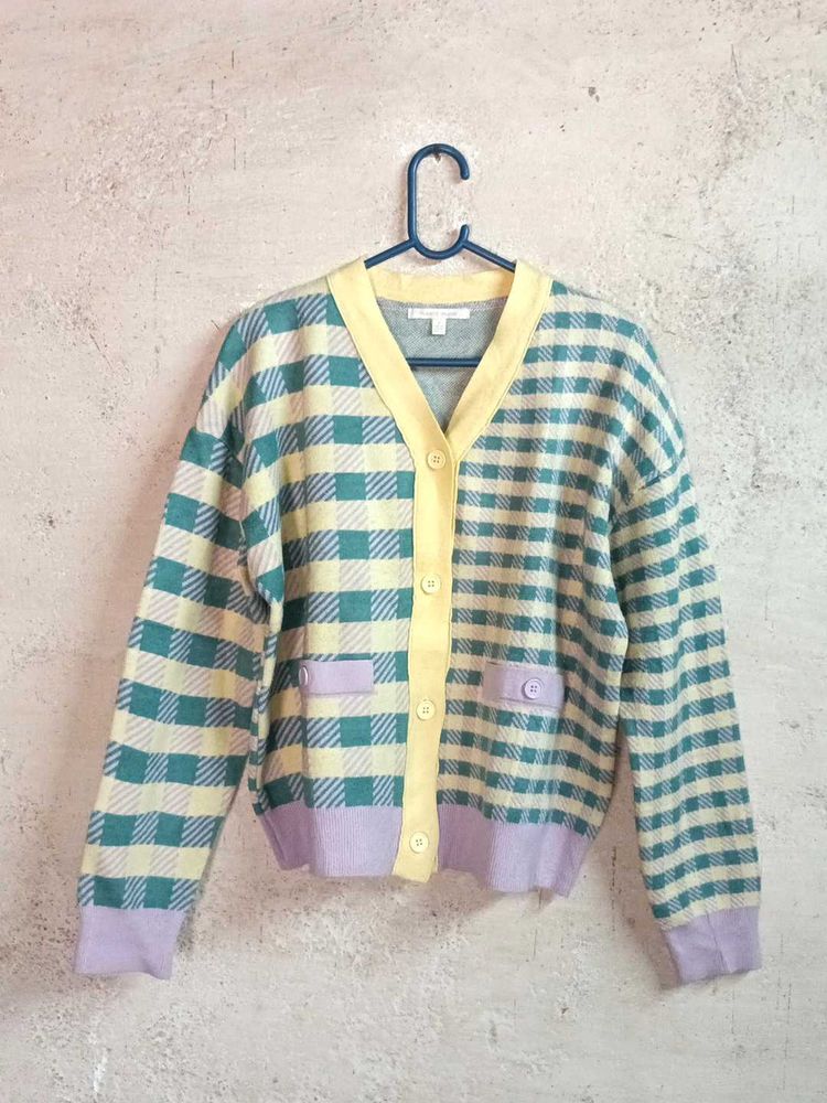 Gingham Cardigan Winter Sweater