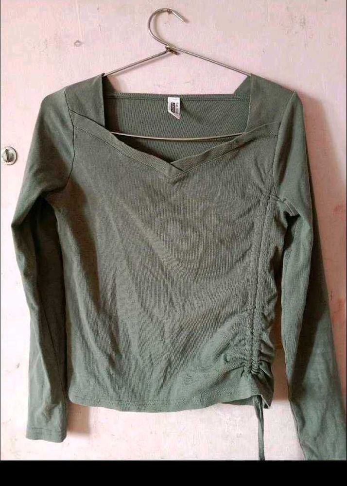 Green Ribbed Long Sleeve Top