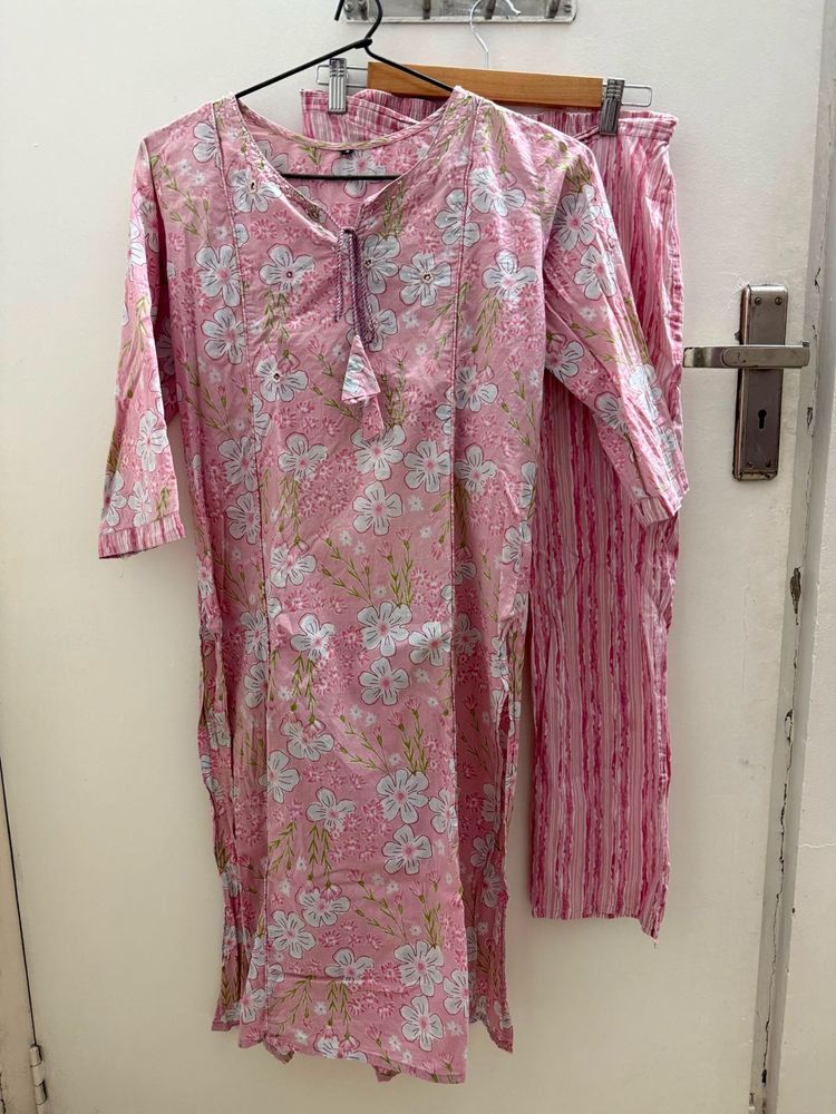 Pink Floral Print Kurta Set