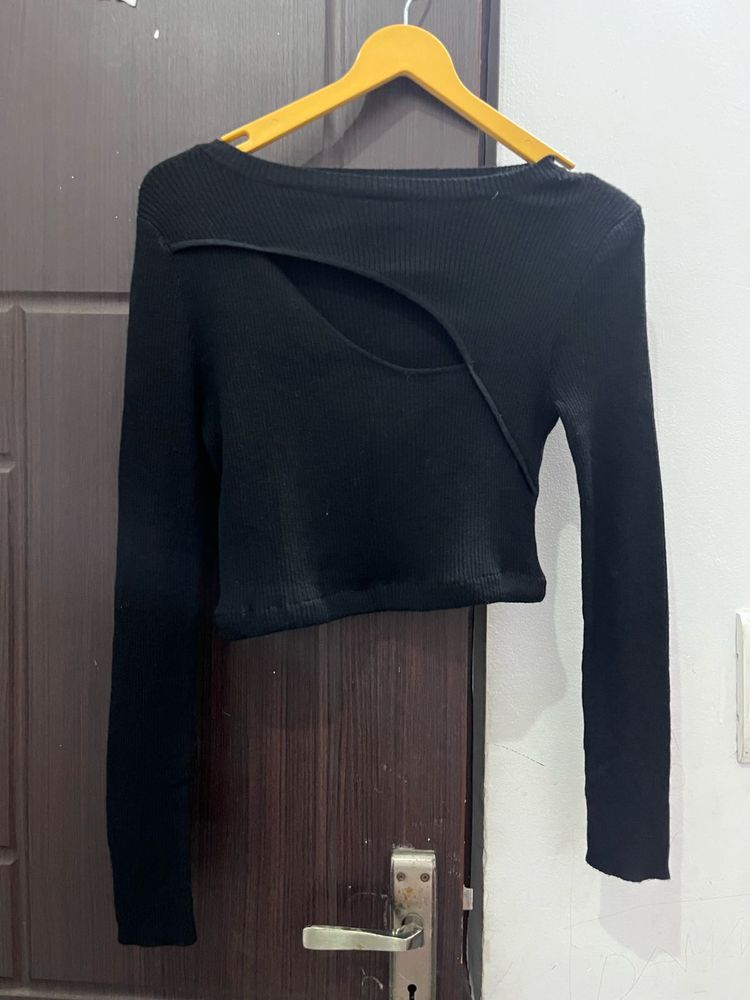 Black Cut-Out Long Sleeve Top