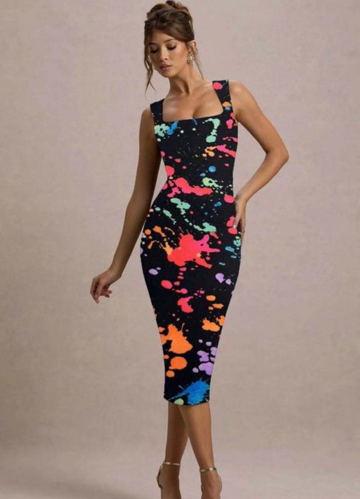 Vibrant Paint Splatter Bodycon Dress