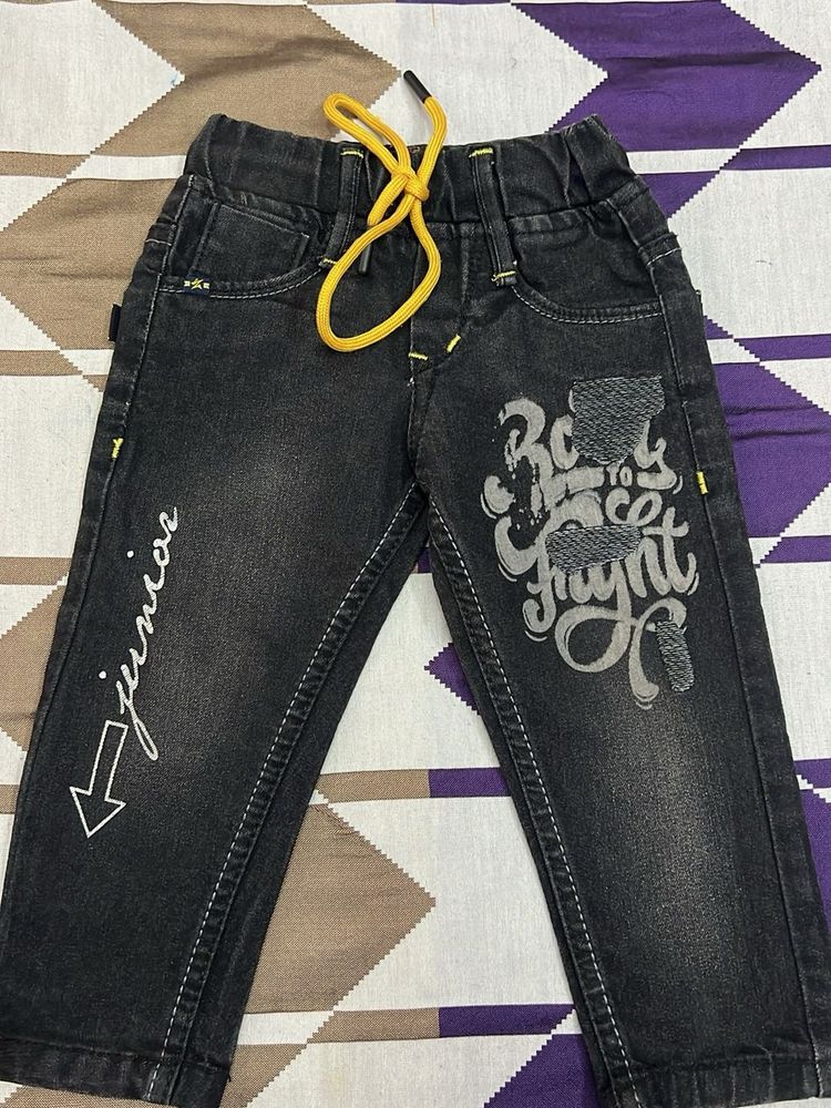 Stylish Kids Black Denim Jeans with Drawstring