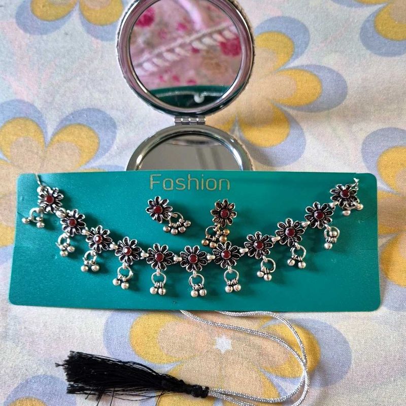 Silver Necklace With Earrings For Women