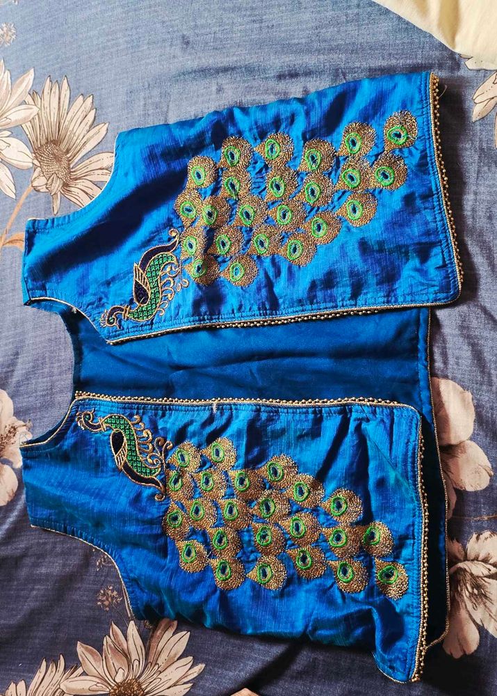 Blue Peacock Embroidered gown with jacket