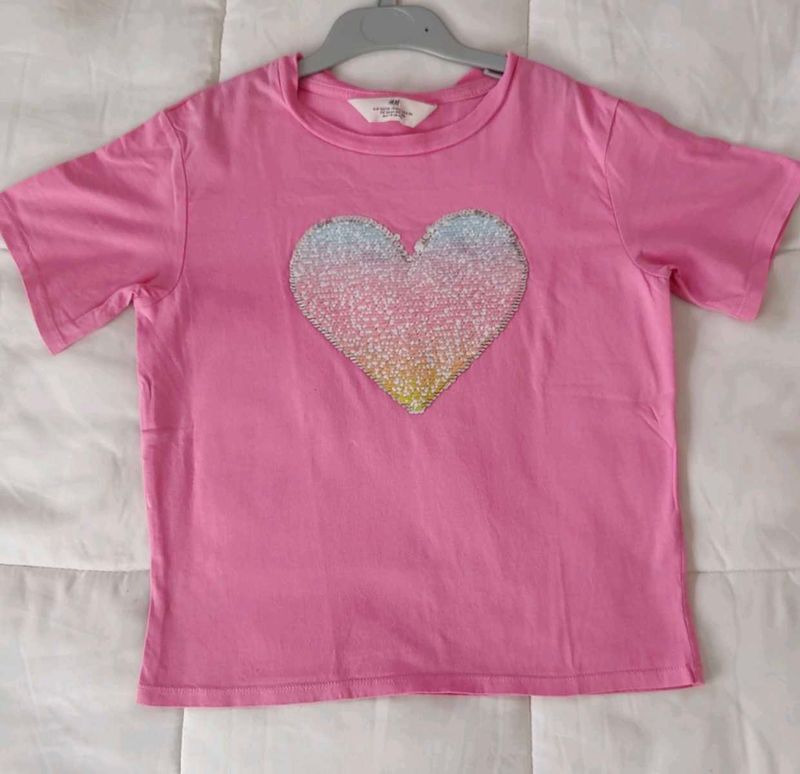 Pink Tee Shirt With Heart Sequence