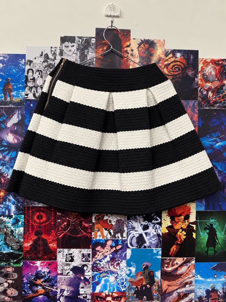 Chic Black &amp; White Striped Skater Skirt
