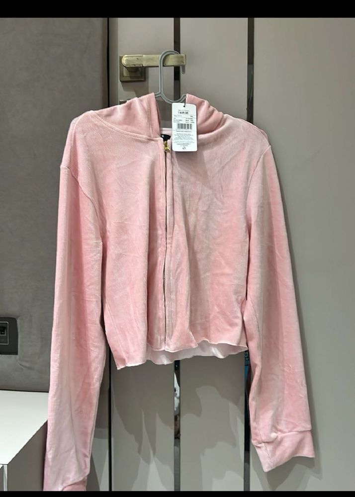 Pink Velvet Zip-Up Hoodie