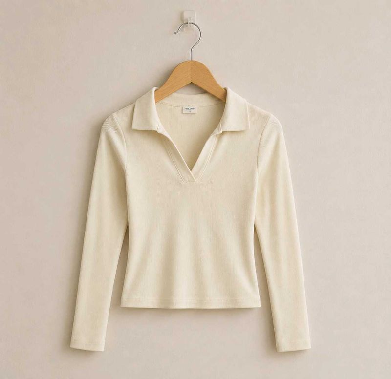 Cream Long Sleeve Collared Top