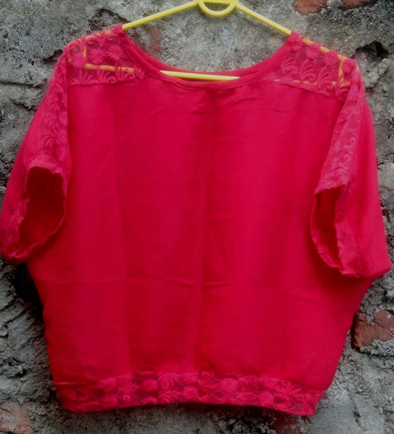 Vibrant Red Embroidered Blouse