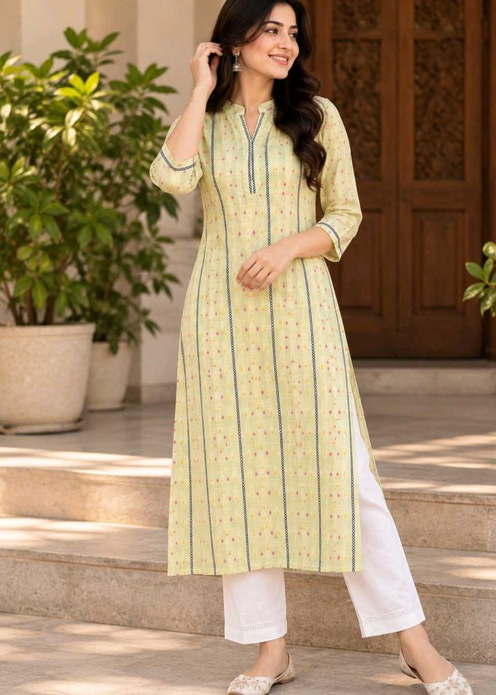 Pastel Yellow Printed Long Kurti | Elegant Ethnic